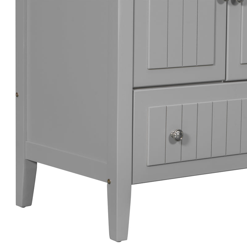 [VIDEO] 36" Bathroom Vanity with Ceramic Basin, Bathroom Storage Cabinet with Two Doors and Drawers, Solid Frame, Metal Handles, Grey