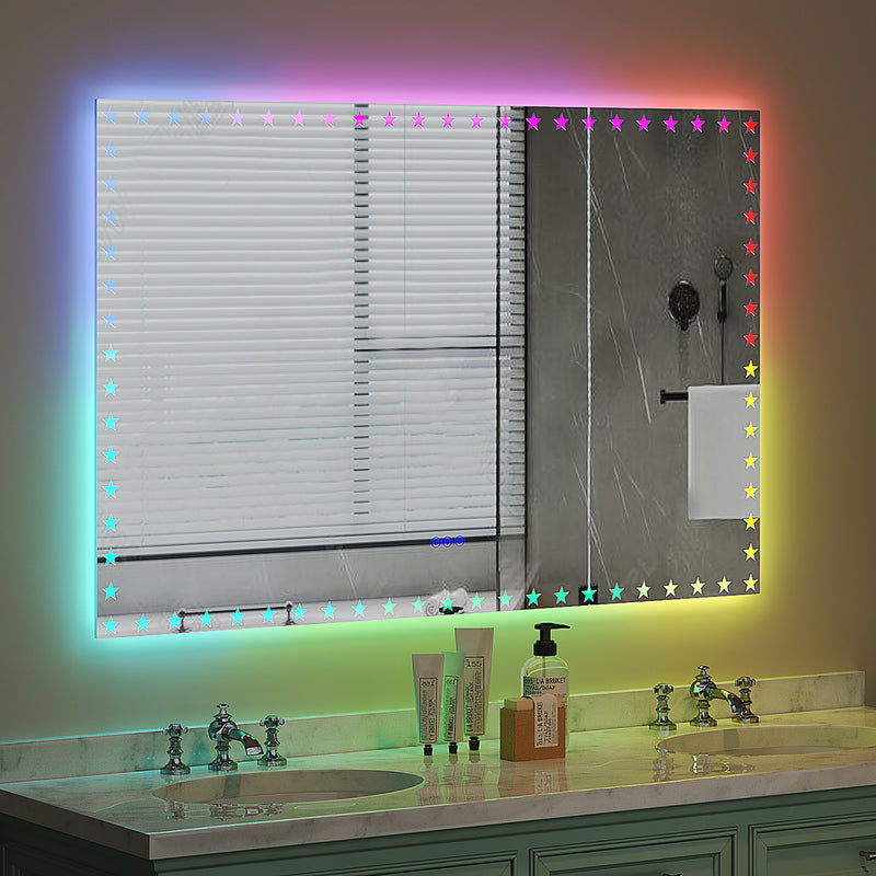 55X36 inch LED Bathroom Mirror with Lights Backlit RGB Color Changing Lighted Mirror for Bathroom Wall Dimmable Anti-Fog Memory Rectangular Vanity Mirror (RGB Multicolor Backlit + Front-Lighted