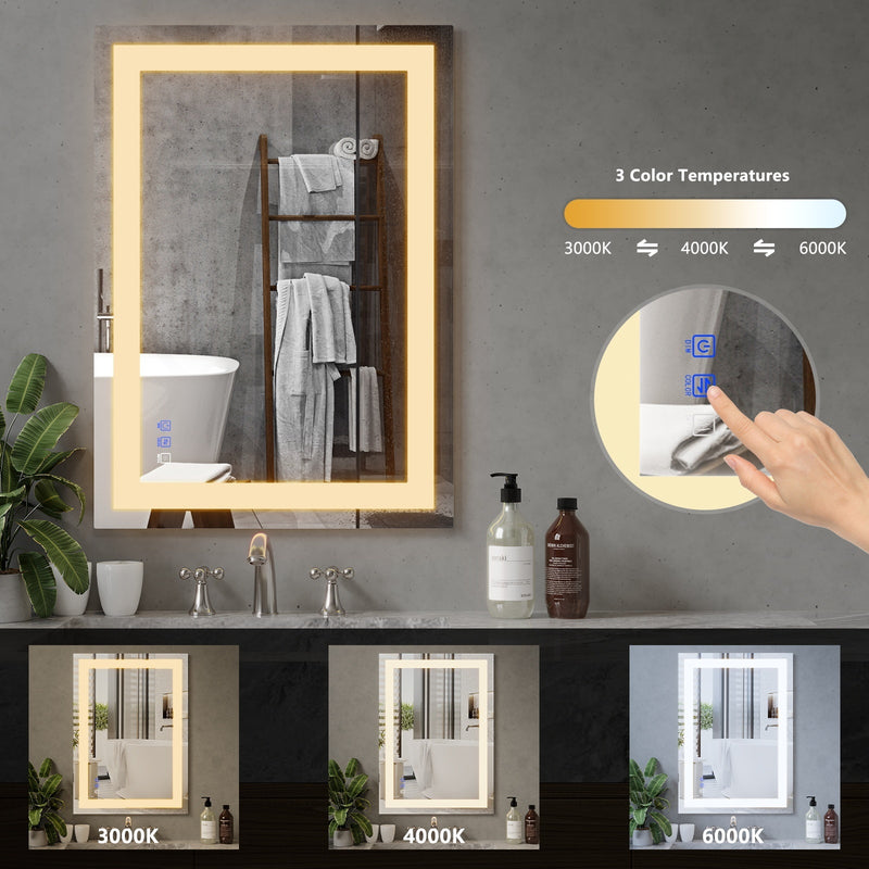 LED Mirror for Bathroom 24x40 with Lights, Anti-Fog, Dimmable, Backlit + Front Lit, Lighted Bathroom Vanity Mirror for Wall, Memory Function, Tempered Glass