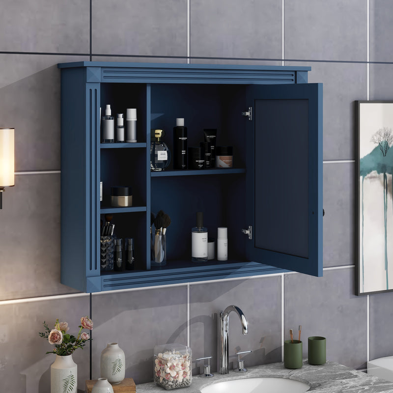 35'' x 28'' Royal Blue Wall Mounted Bathroom Storage Cabinet, Modern Bathroom Wall Cabinet with Mirror, Mirror Cabinet with 6 Open Shelves (Not Include Bathroom Vanity )