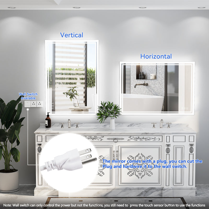 24 x 40 LED Backlit Mirror Bathroom Vanity with Lights, 3 Colors LED Mirror for Bathroom, Anti-Fog,Dimmable,CRI90+,Touch Button,Water Proof,Horizontal/Vertical,Lighted Wall Mounted