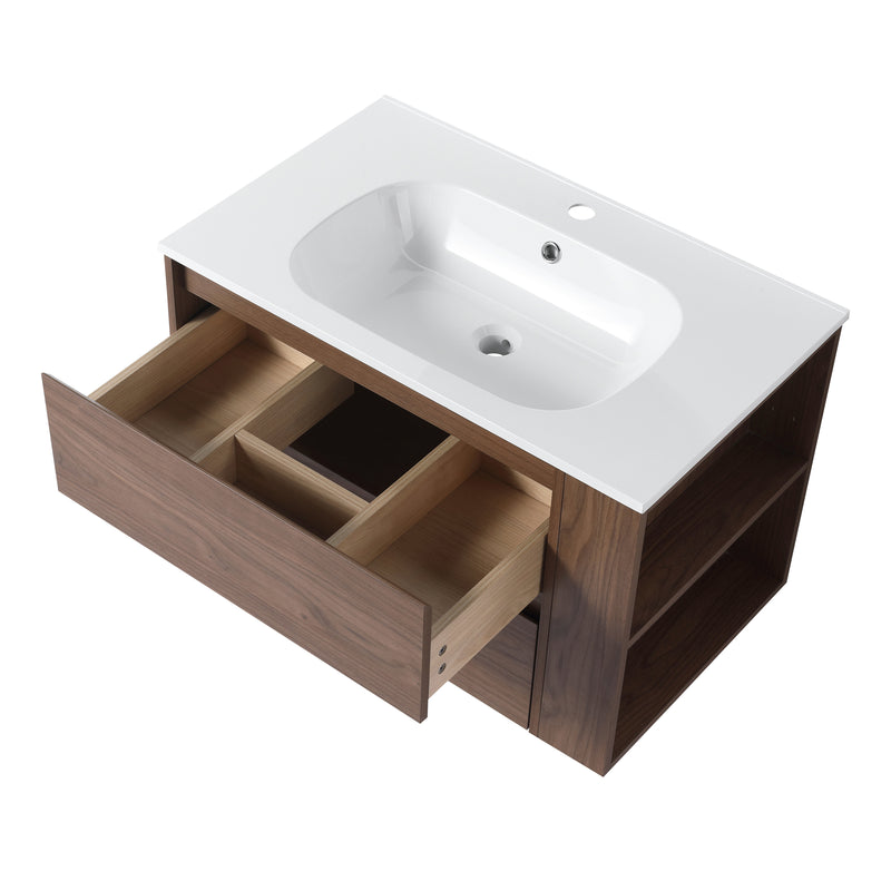 30" Wall Mounting Bathroom Vanity With Gel Sink, Soft Close Drawer