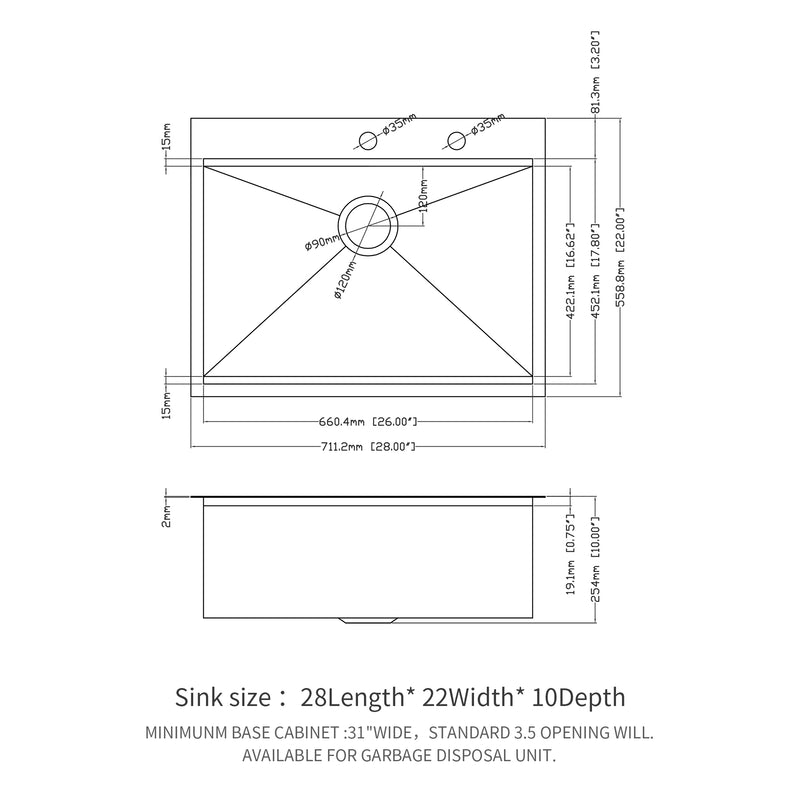 28 Inch Drop in Kitchen Sink - 28 "x 22" Kitchen Sink Stainless Steel 16 Gauge Workstation Sink Drop-in Topmount Single Bowl Kitchen Sink