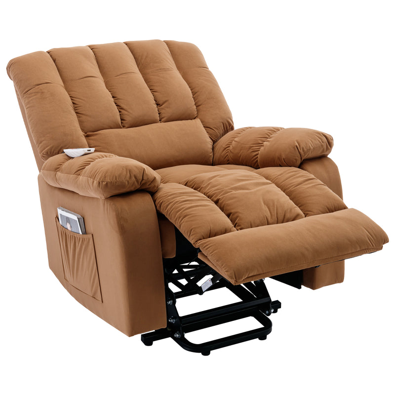 Massage Recliner Chair Electric Power Lift Recliner Chairs with Heat, Vibration, Side Pocket for Living Room, Bedroom, Light Brown