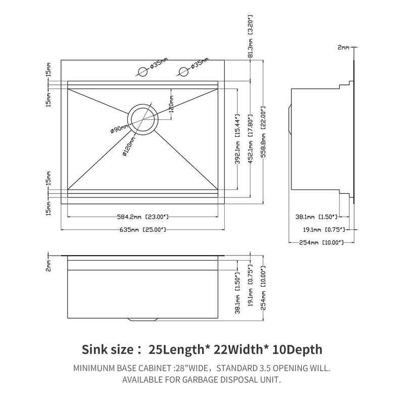 25 Inch Drop Kitchen Sink - 25 "x 22" Kitchen Sink Stainless Steel 16 Gauge Workstation Sink Drop-in Topmount Single Bowl Kitchen Sink