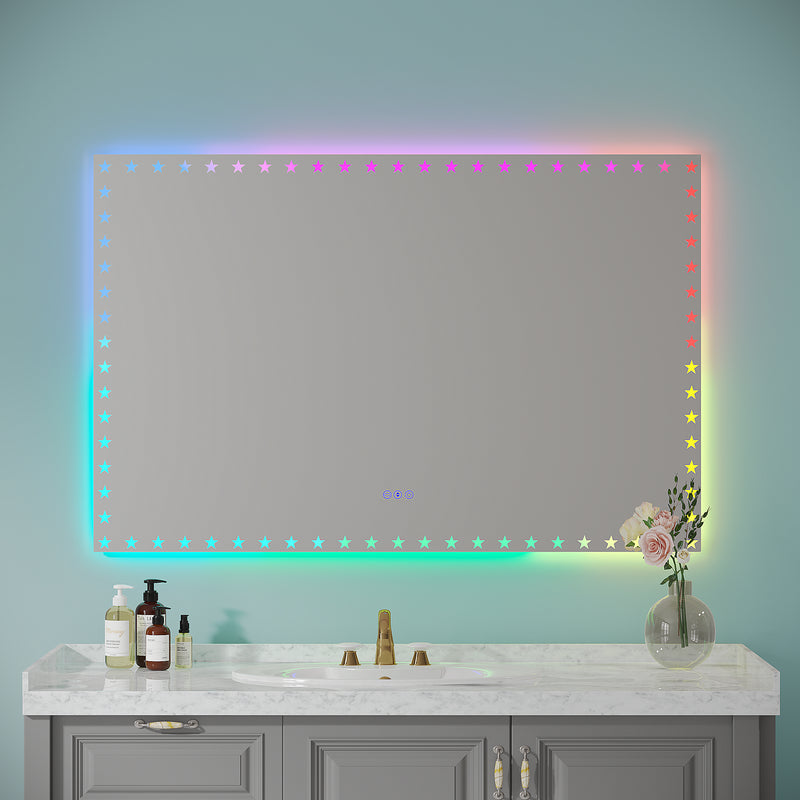 55X36 inch LED Bathroom Mirror with Lights Backlit RGB Color Changing Lighted Mirror for Bathroom Wall Dimmable Anti-Fog Memory Rectangular Vanity Mirror (RGB Multicolor Backlit + Front-Lighted