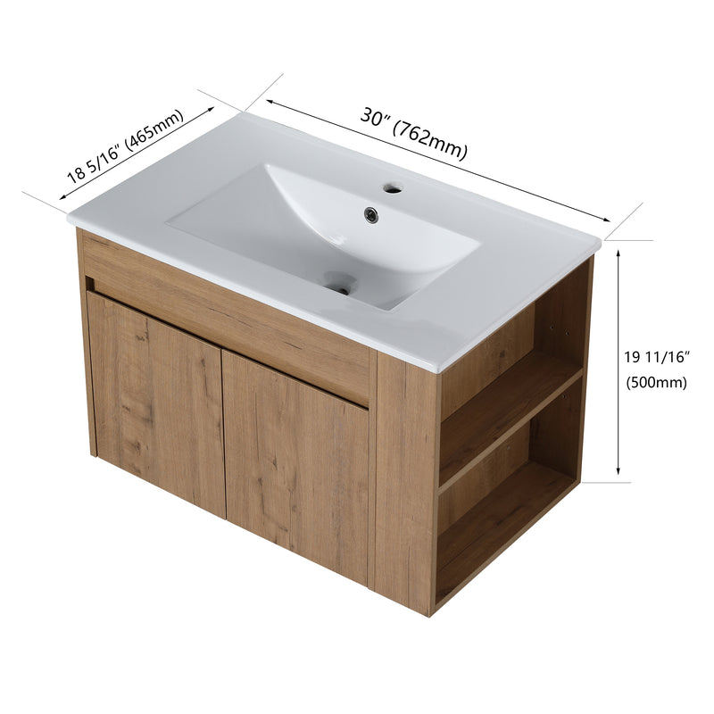 30 Inch Bathroom Vanity With White Ceramic Basin and Adjust Open Shelf(KD-PACKING)