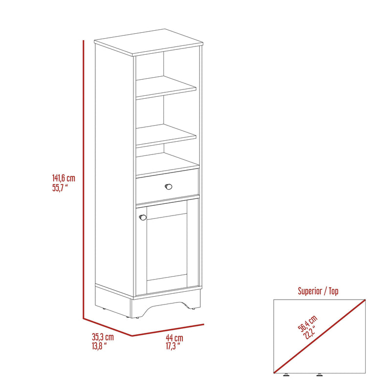 Andalusia 1-Drawer 3-Shelf Linen Cabinet Light Oak and White