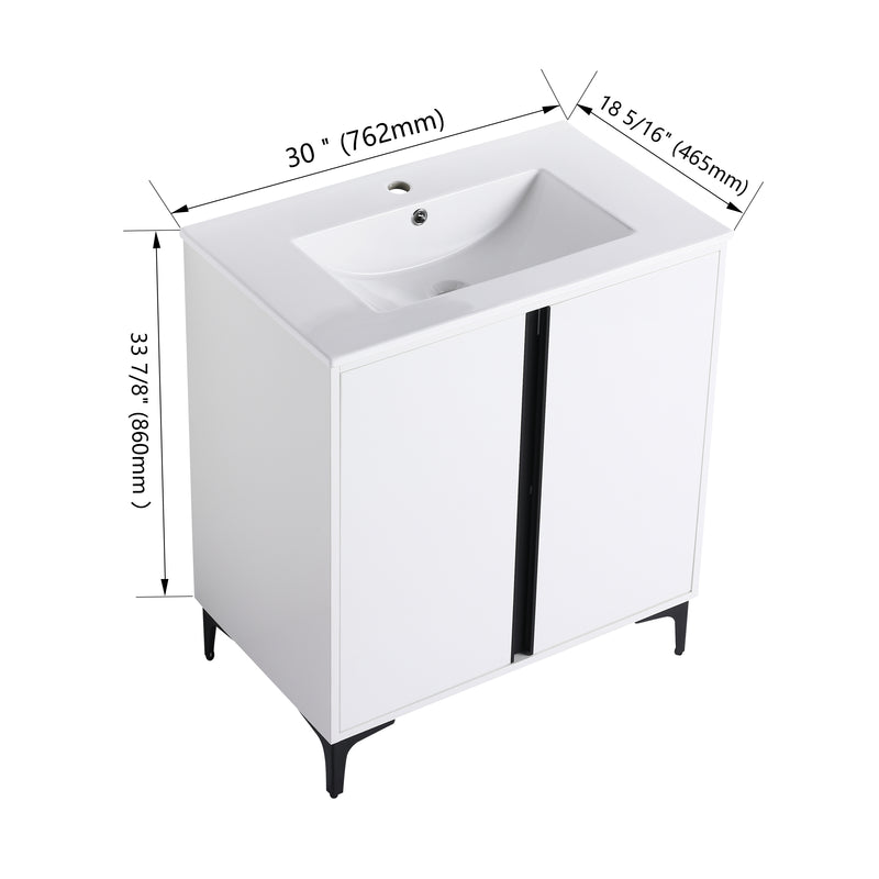 30" Freestanding Bathroom Vanity With Ceramic Sink-BVB06730WH-BL9075B