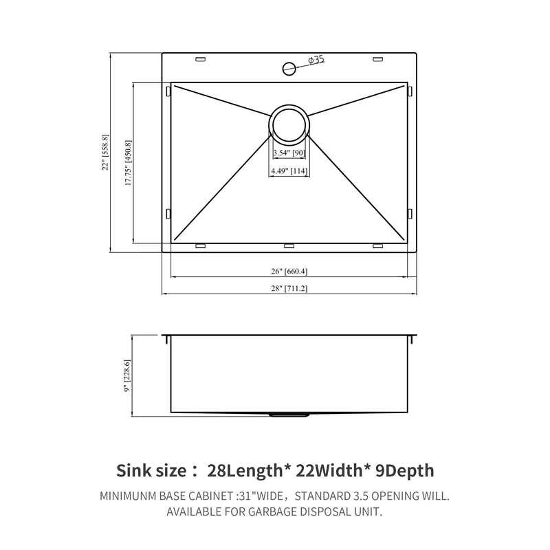 28 Kitchen Sink Drop In - 28x22 Gunmetal Black Drop In Topmount 18 Gauge Stainless Steel Kitchen Sink