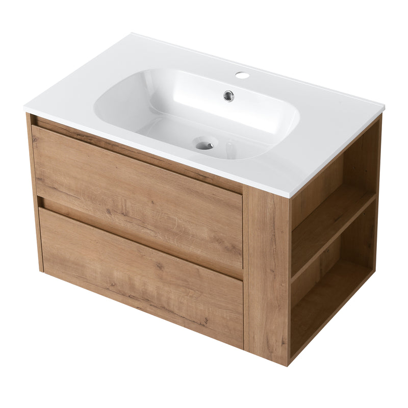 30" Wall Mounting Bathroom Vanity With Gel Sink, Soft Close Drawer