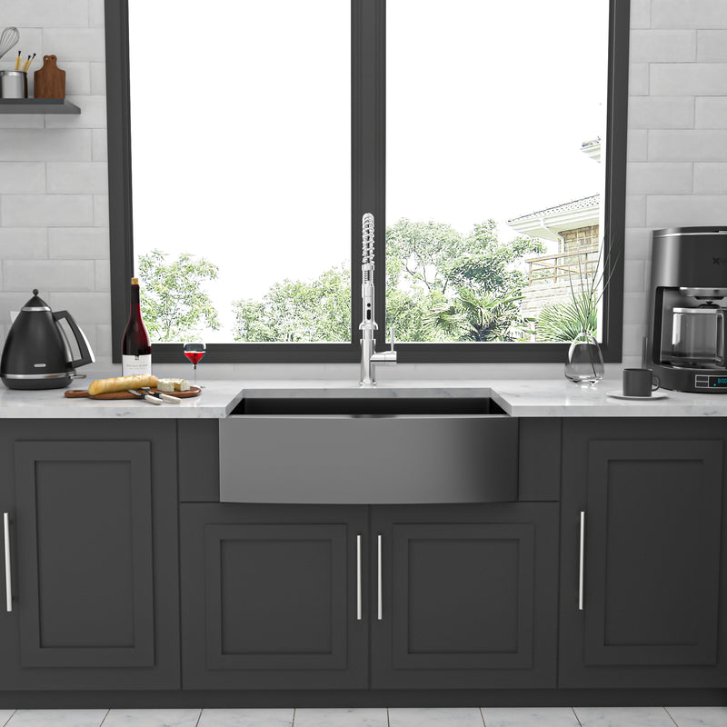 36 Gunmetal Black Farmhouse Sink - 36 Inch Kitchen Sink Stainless Steel 16 gauge Apron Front Kitchen Sink