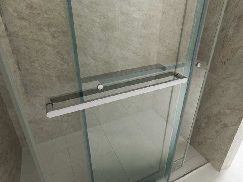 Elan 68 to 72 in. W x 76 in. H Sliding Frameless Soft-Close Shower Door with Premium 3/8 Inch (10mm) Thick Tampered Glass in Chrome 
 23D02-72C