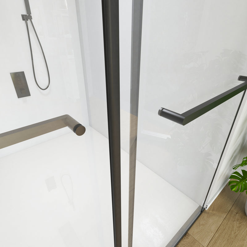 60 in. W x 76 in. H Sliding Frameless Shower Door Matte Black Clear Glass