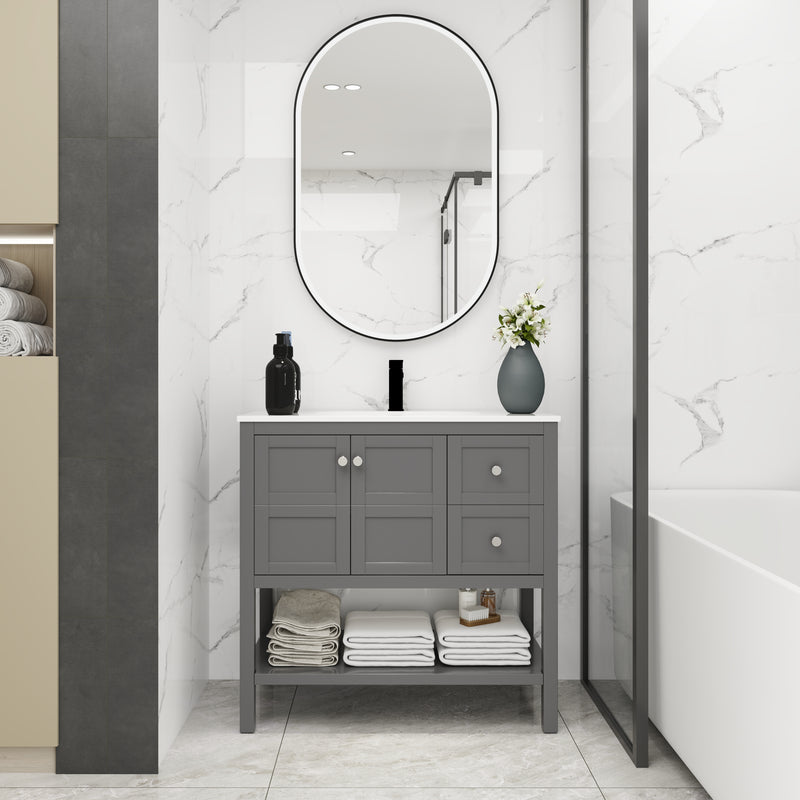 Bathroom Vanity With Soft Close Drawers and Gel Basin,36x18