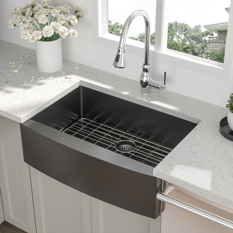 30 Black Farmhouse Sink 30x21x10 Stainless Steel Apron Front Kitchen Sink Gunmetal Black 16 Gauge 10 Inch Deep Single Bowl