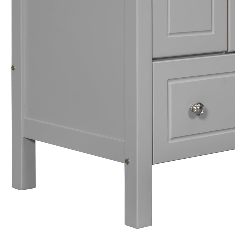 [VIDEO] 30" Bathroom Vanity with Sink, Bathroom Storage Cabinet with Doors and Drawers, Solid Wood Frame, Ceramic Sink, Grey