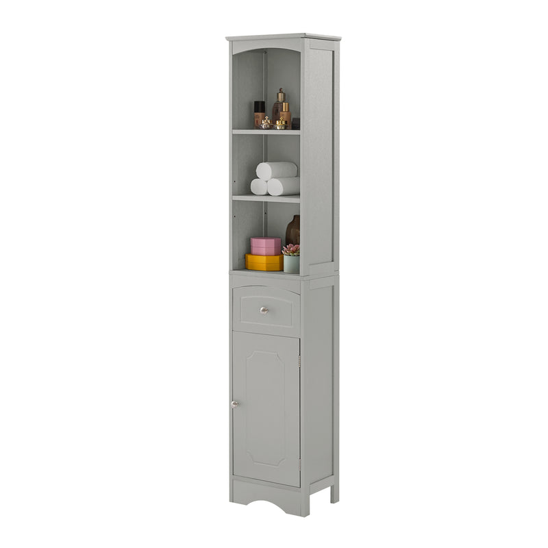 Tall Bathroom Cabinet, Freestanding Storage Cabinet with Drawer, MDF Board, Adjustable Shelf, Grey