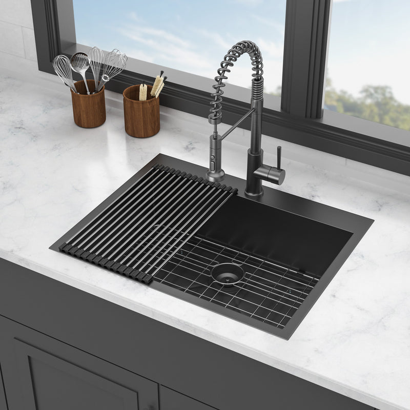 28 Kitchen Sink Drop In - 28x22 Gunmetal Black Drop In Topmount 18 Gauge Stainless Steel Kitchen Sink