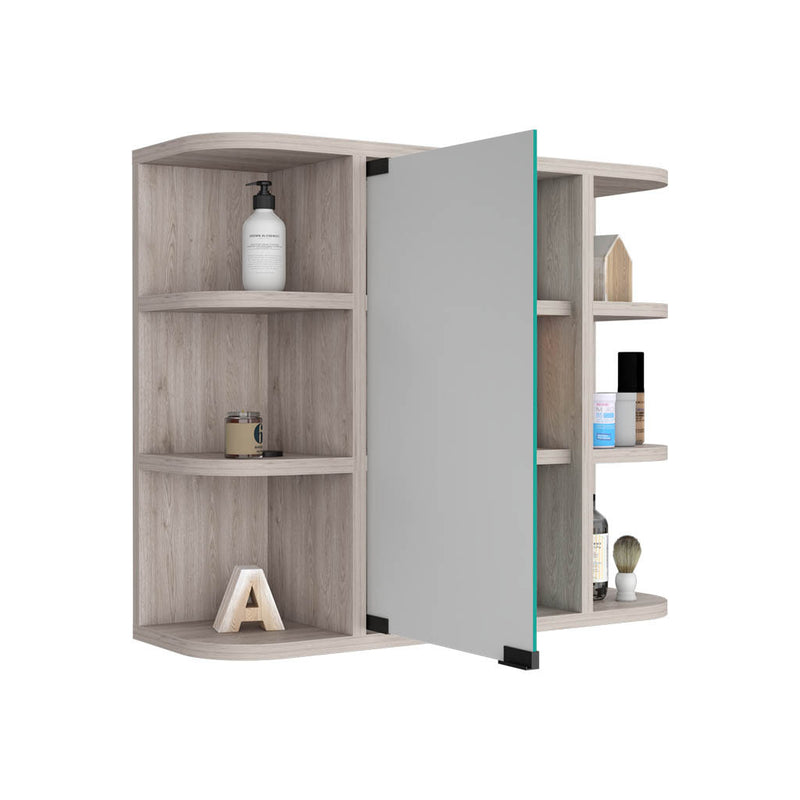 Medicine Cabinet Milano, Six External Shelves Mirror, Light Gray Finish