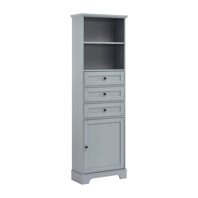 Grey Tall Storage Cabinet with 3 Drawers and Adjustable Shelves for Bathroom, Kitchen and Living Room, MDF Board with Painted Finish