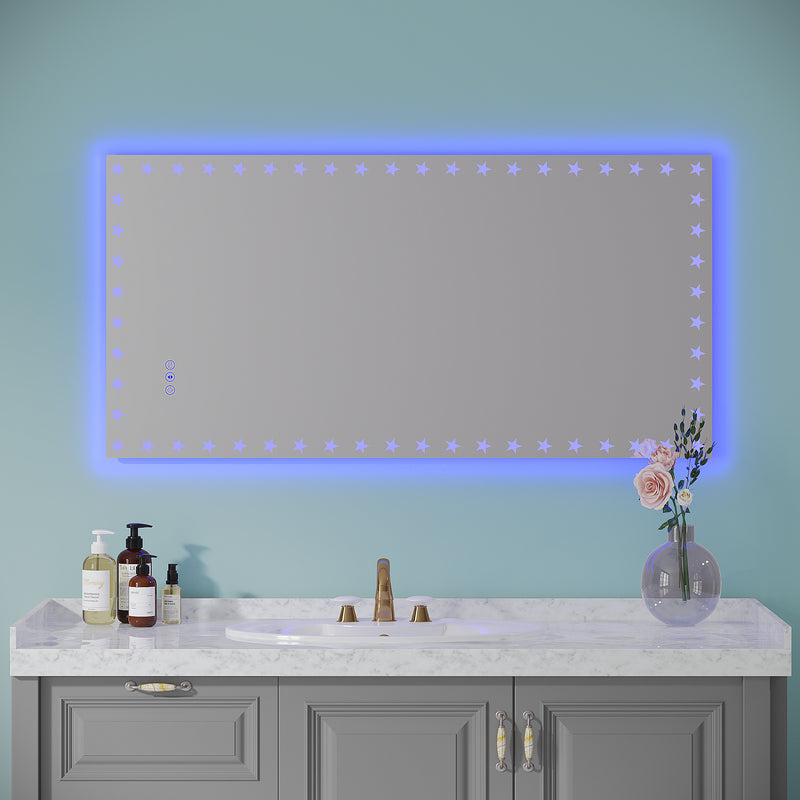 48X24 inch LED Bathroom Mirror with Lights Backlit RGB Color Changing Lighted Mirror for Bathroom Wall Dimmable Anti-Fog Memory Rectangular Vanity Mirror (RGB Multicolor Backlit + Front-Lighted