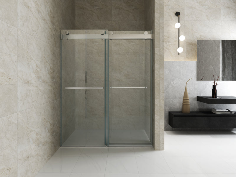 Elan 68 to 72 in. W x 76 in. H Sliding Frameless Soft-Close Shower Door with Premium 3/8 Inch (10mm) Thick Tampered Glass in Chrome 
 23D02-72C