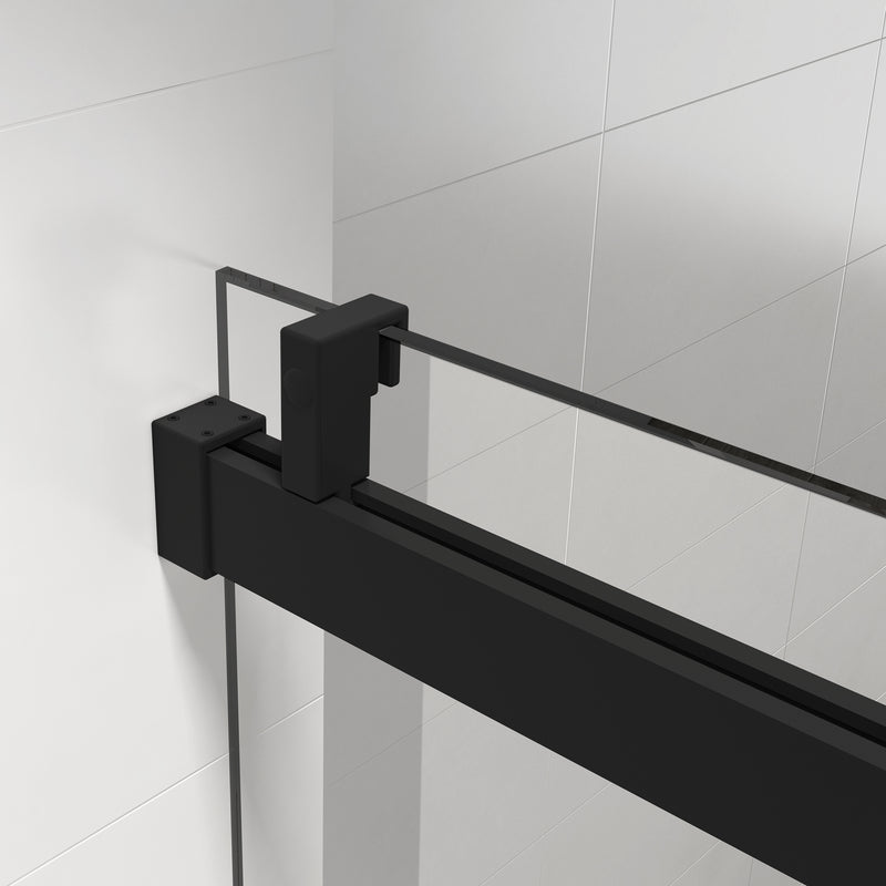 60*76" Single Sliding Frameless Shower Door Matte Black With Buffer