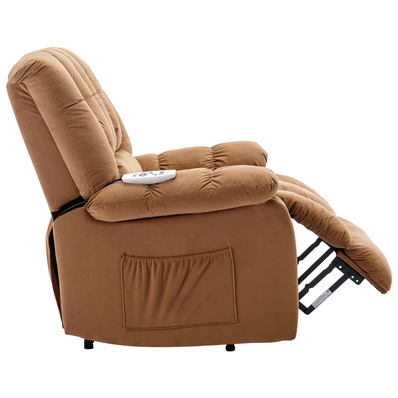 Massage Recliner Chair Electric Power Lift Recliner Chairs with Heat, Vibration, Side Pocket for Living Room, Bedroom, Light Brown