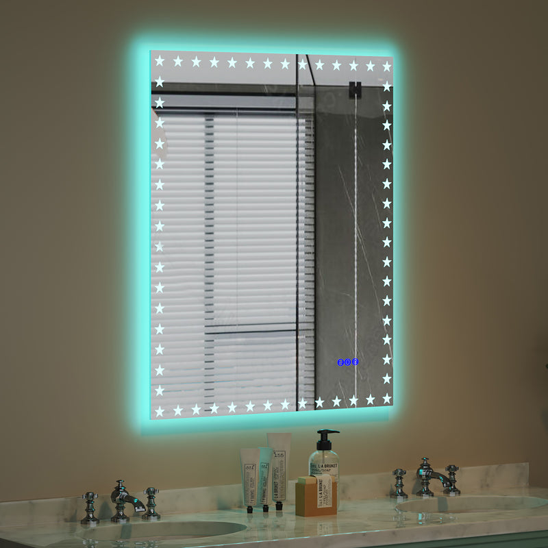 40×32  inch LED Bathroom Mirror with Lights Backlit RGB Color Changing Lighted Mirror for Bathroom Wall Dimmable Anti-Fog Memory Rectangular Vanity Mirror (RGB Multicolor Backlit + Front-Lighted )