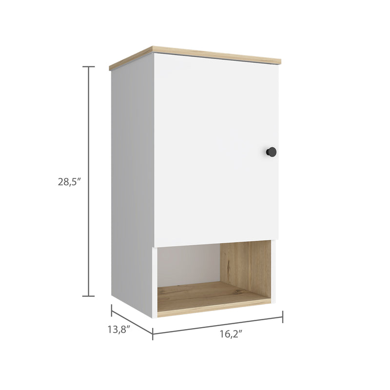 Medicine Cabinet Porto, Two Internal Shelves, Light Oak / White Finish