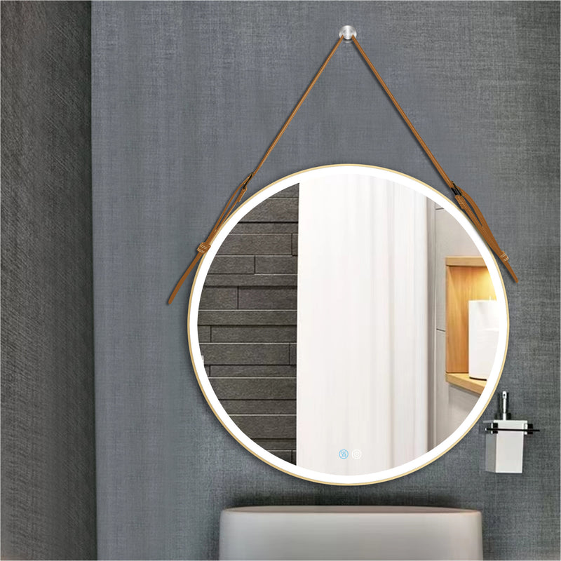 Bathroom LED Mirror 24 Inch Round Bathroom Mirror with Lights Smart 3 Lights Dimmable Illuminated Bathroom Mirror Wall Mounted Large LED Mirror Anti-Fog Lighted Vanity Mirror