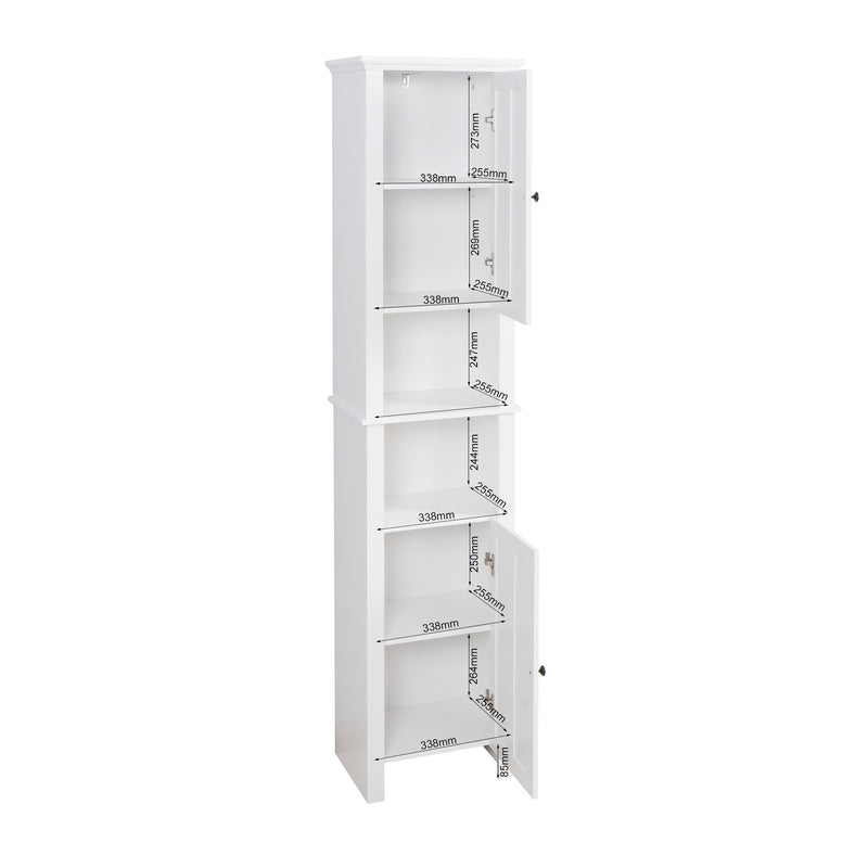 Bathroom Floor Storage Cabinet with 2 Doors Living Room Wooden Cabinet with 6 Shelves 15.75 x 11.81 x 66.93 inch