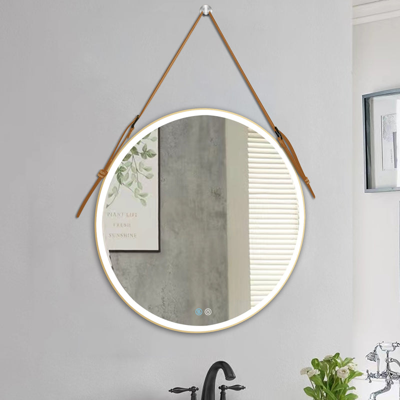 Bathroom LED Mirror 28 Inch Round Bathroom Mirror with Lights Smart 3 Lights Dimmable Illuminated Bathroom Mirror Wall Mounted Large LED Mirror Anti-Fog Lighted Vanity Mirror