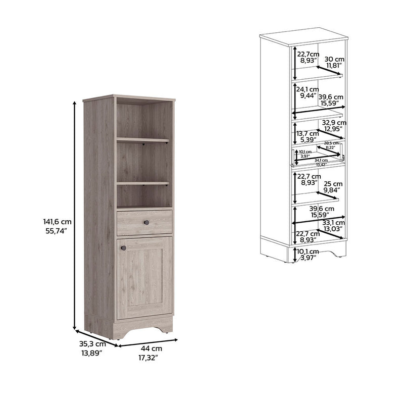 Linen Cabinet Burnedt, One Drawer, One Cabinet, Multiple Shelves, Light Gray Finish