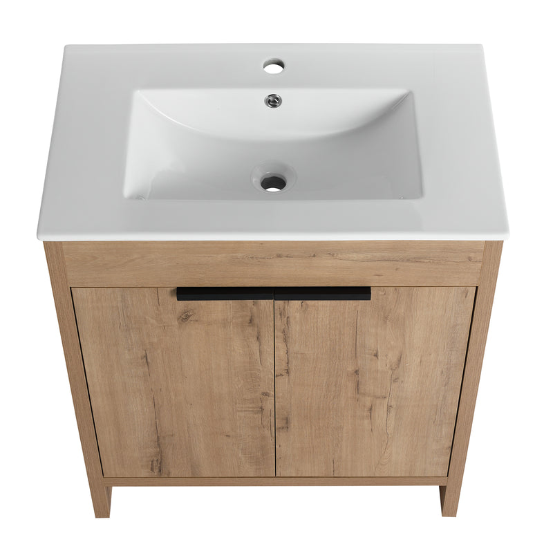 30" Freestanding Bathroom Vanity with White Ceramic Sink & 2 Soft-Close Cabinet Doors ((KD-PACKING),BVB02430IMO-BL9075B