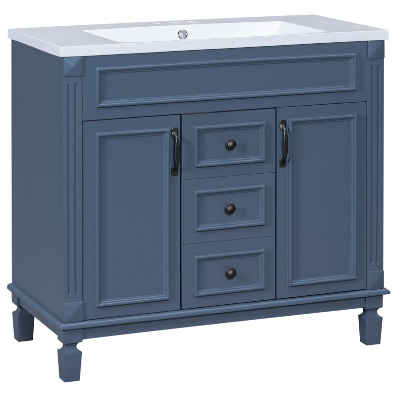 36'' Bathroom Vanity without Top Sink, Royal Blue Cabinet only, Modern Bathroom Storage Cabinet with 2 Soft Closing Doors and 2 Drawers(NOT INCLUDE BASIN SINK)