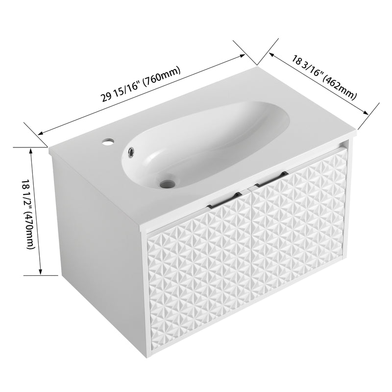 30 Inch Wall Mounted  Bathroom Vanity With Sink, Soft Close Doors, For Small Bathroom (KD-PACKING)