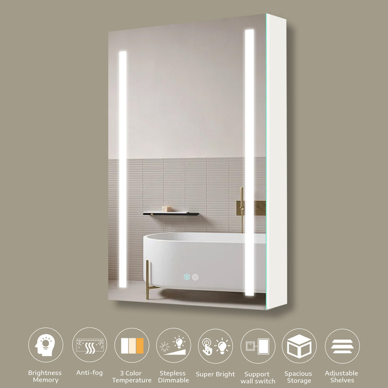 30x20 inch LED Bathroom Medicine Cabinet Surface Mounted Cabinets With Lighted Mirror  White Right Open