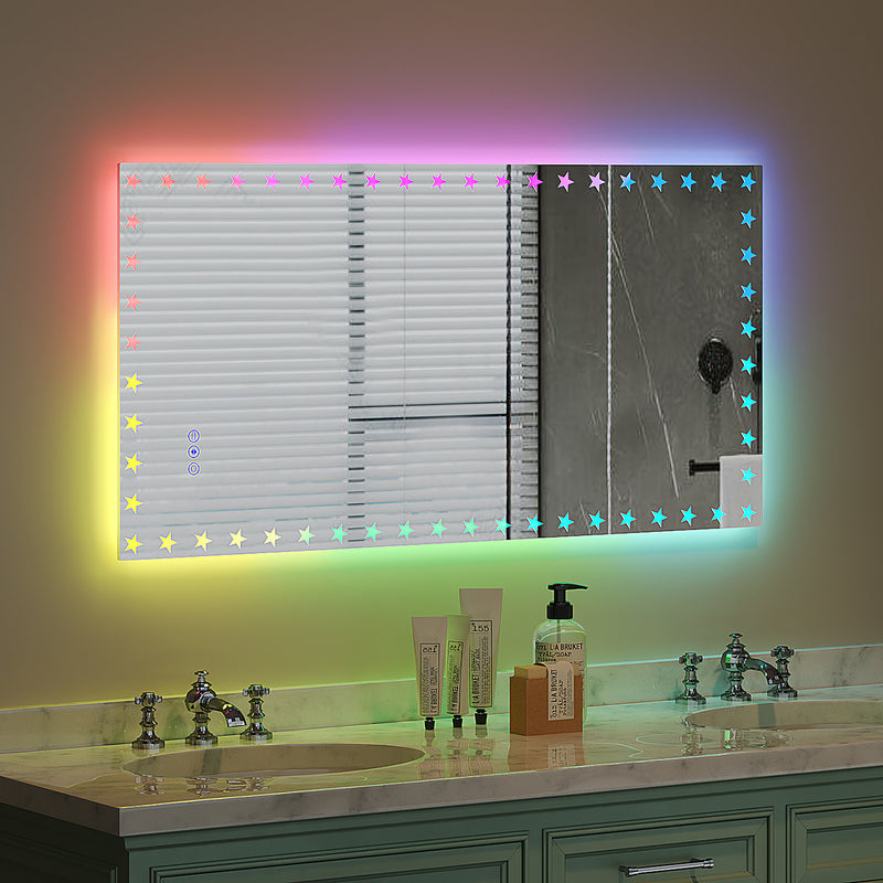 48X24 inch LED Bathroom Mirror with Lights Backlit RGB Color Changing Lighted Mirror for Bathroom Wall Dimmable Anti-Fog Memory Rectangular Vanity Mirror (RGB Multicolor Backlit + Front-Lighted