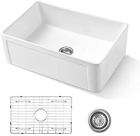 30 inch Fireclay Kitchen Sink Farmhouse Reversiable Single Bowl, Apron Farm White Single Bowl Sink