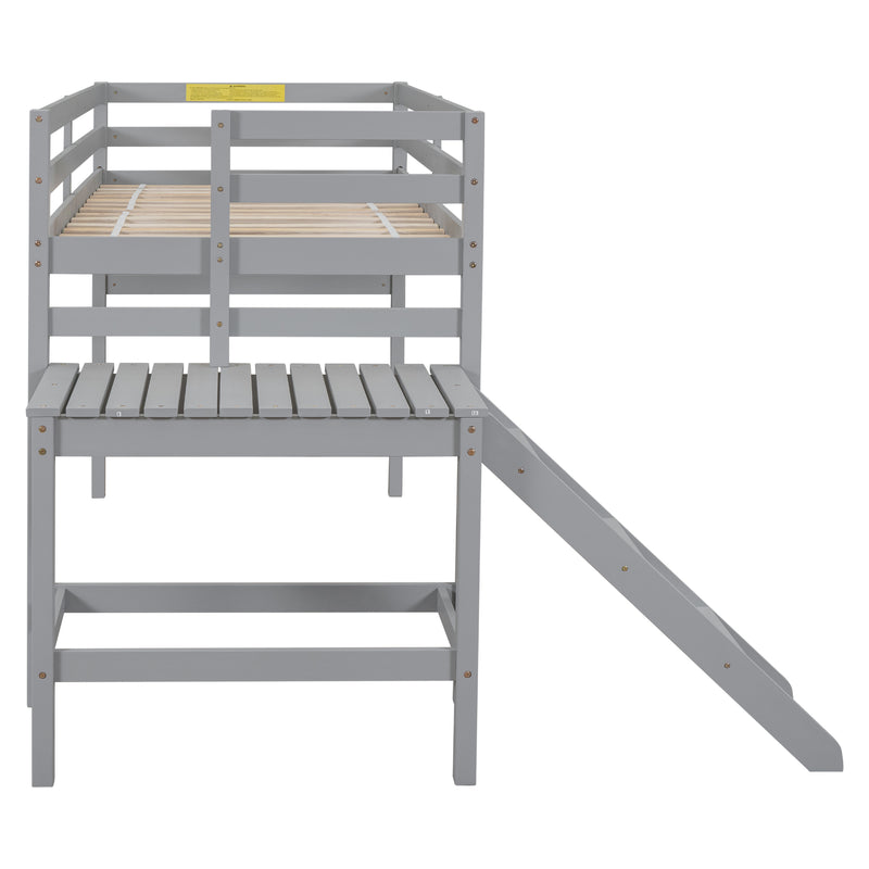 Twin Loft Bed with Platform,ladder,Gray