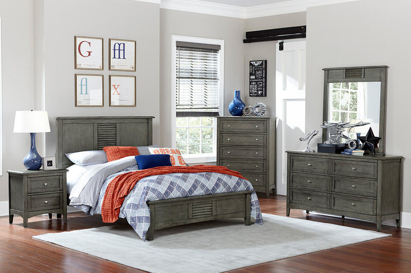 Transitional Style Cool Gray Finish 1pc Queen Size Bed Birch Veneer Wood Bedroom Furniture