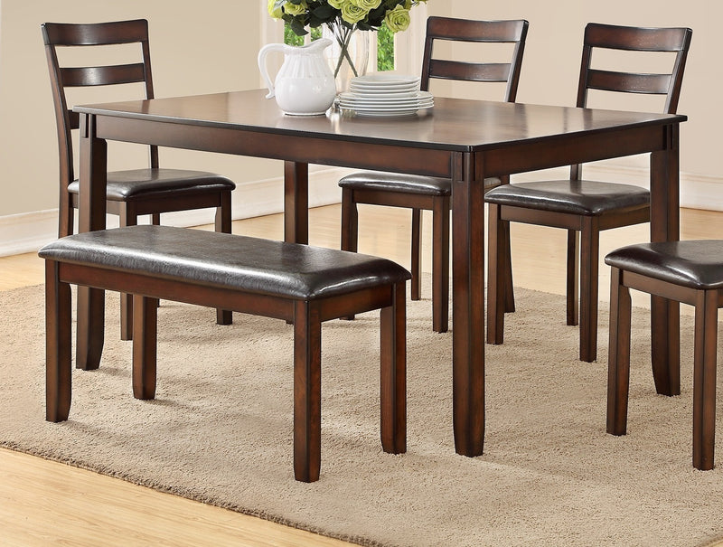 Classic Style 6pcs-Dining Set Rectangle Table 4 Side Chairs And Bench Dining Room Furniture MDF Rubber wood