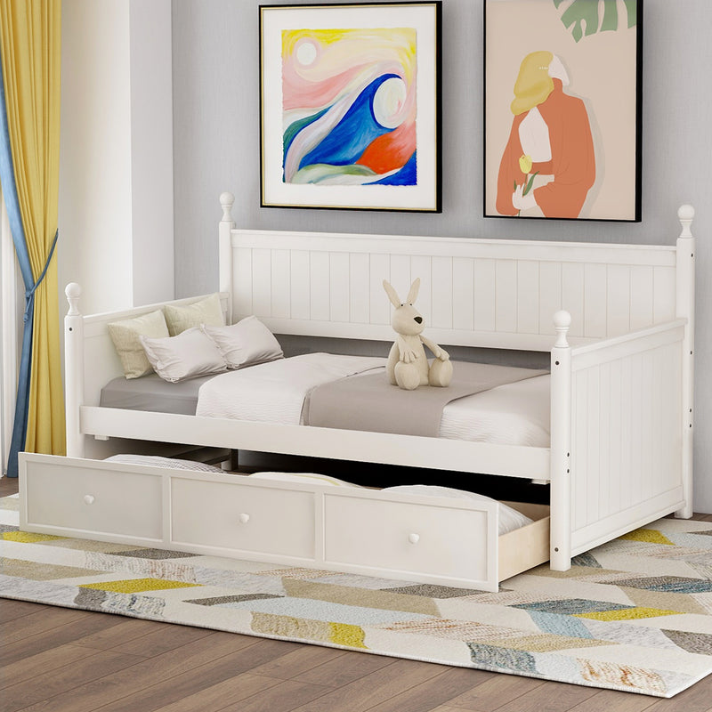 Wood Daybed with Three Drawers ,Twin Size Daybed,No Box Spring Needed ,White