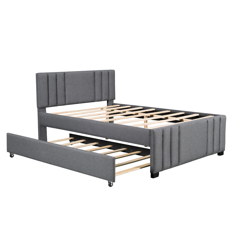 Full Upholstered Platform Bed with Trundle,Grey