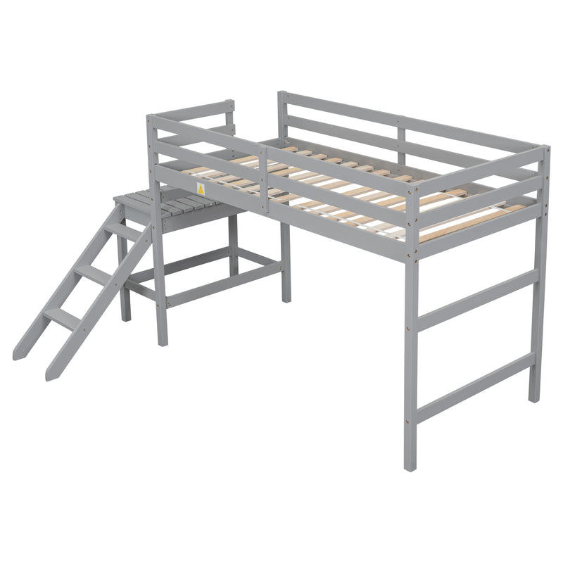 Twin Loft Bed with Platform,ladder,Gray