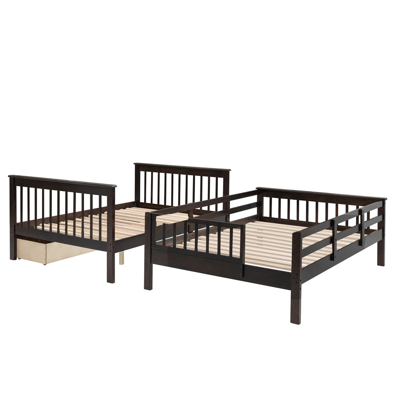 Stairway Full-Over-Full Bunk Bed with Drawer, Storage and Guard Rail for Bedroom, Espresso color