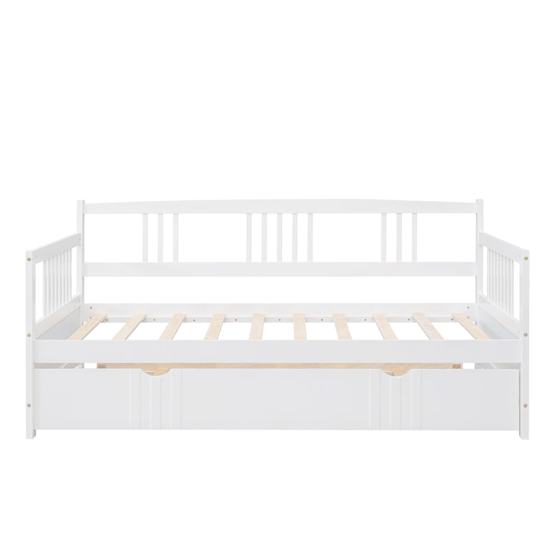 Twin Size Daybed Wood Bed with Twin Size Trundle,White