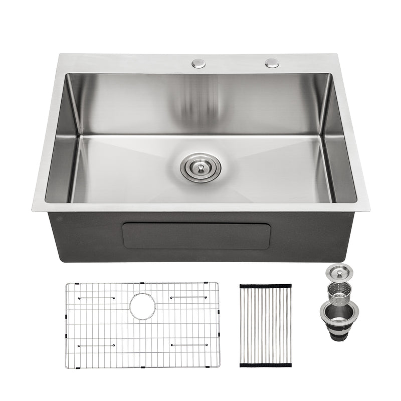 28x22x10 inch Kitchen Sink Drop In 16 Gauge Stainless Steel 28" Single Bowl Topmount Kitchen Sink Basin